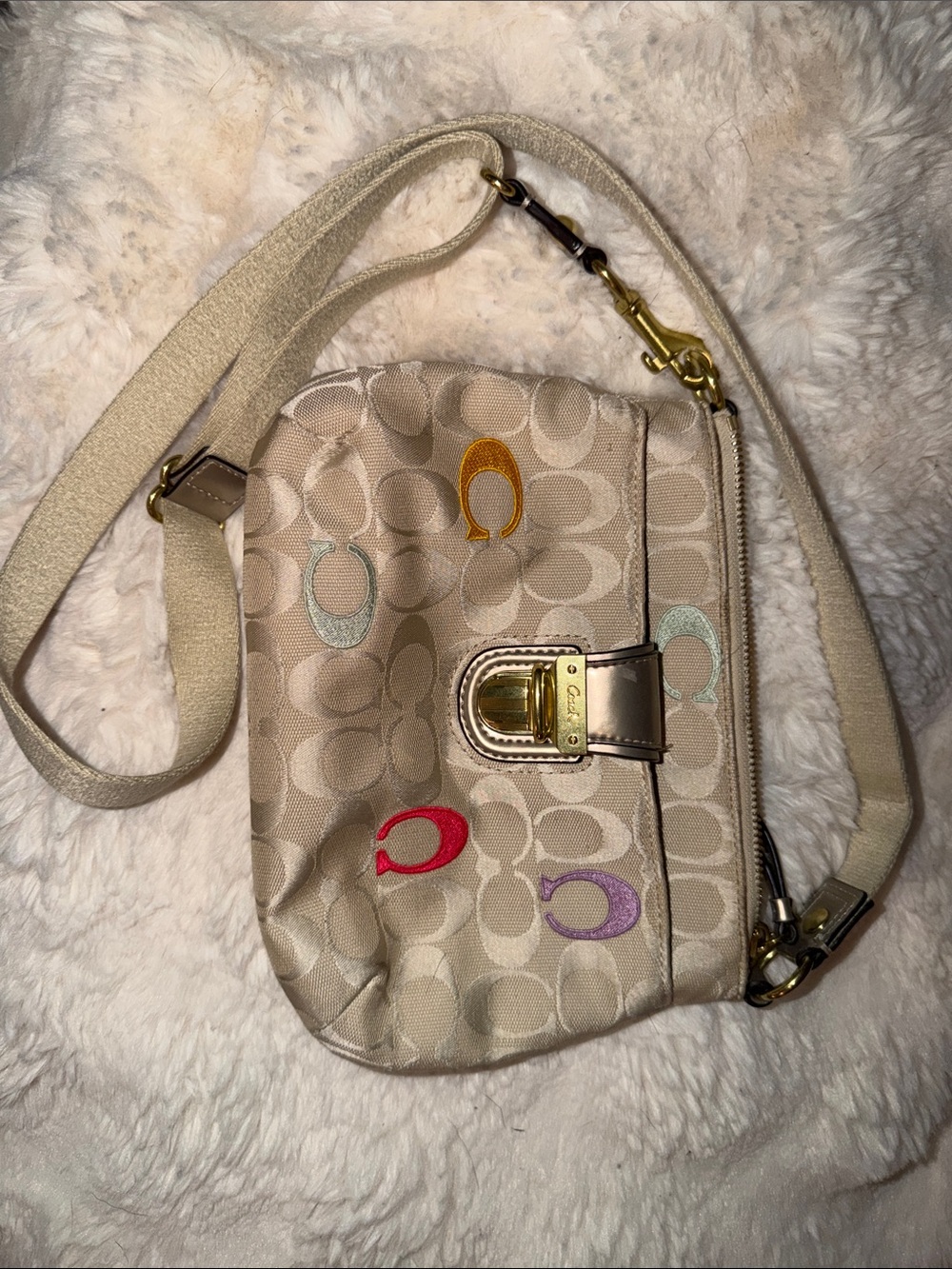Coach Neutral Signature Crossbody with Multicolor 'C' Embroidery